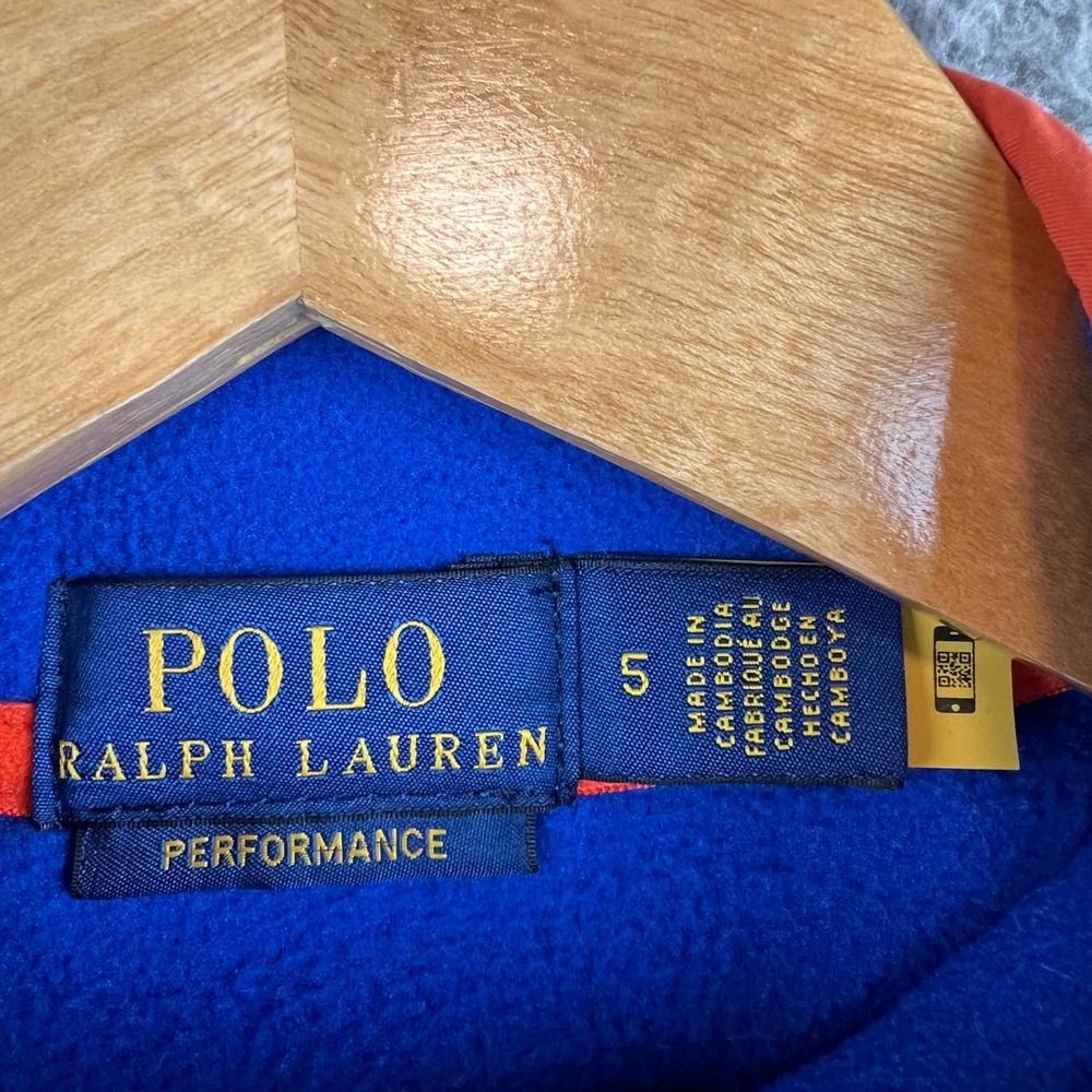 Polo Ralph Lauren Kids Fleece Pullover Blue Navy Orange Snap Mock Neck Size 5 - Picture 7 of 8